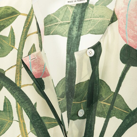 Hermes Cream & Green Silk Floral Buttoned Blouse - Picture 7 of 11